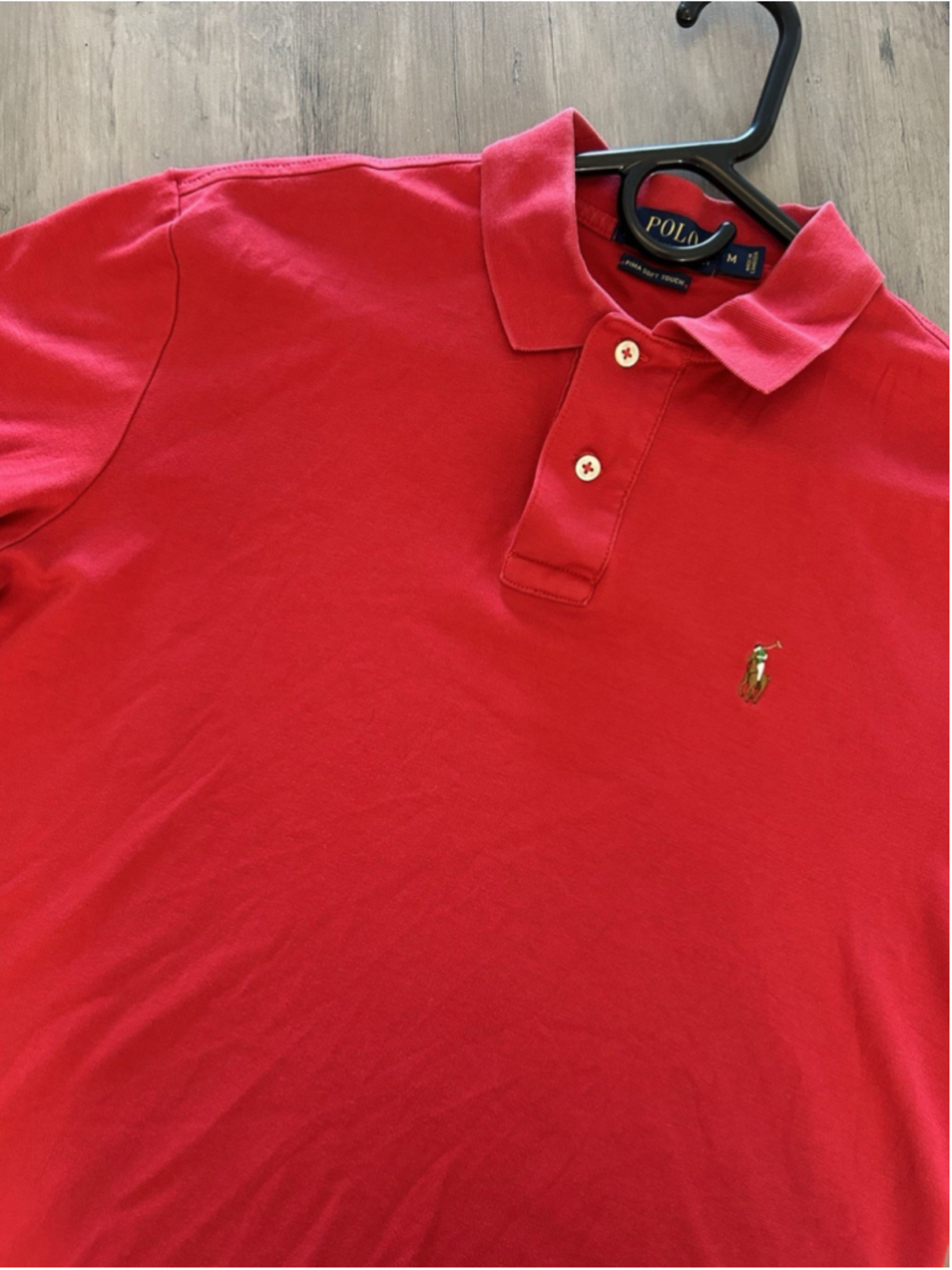 Polo Ralph Lauren Shirt Short Sleeve Pima Soft Touch M Red Tri-color Pony Mens